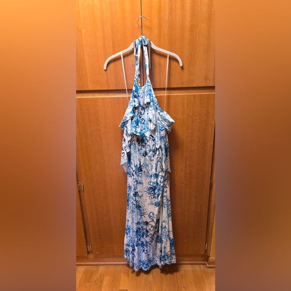 Soma‎ Halter Maxi Dress Women’s XLarge Blue White Boho  Stained Strap - Picture 4 of 4